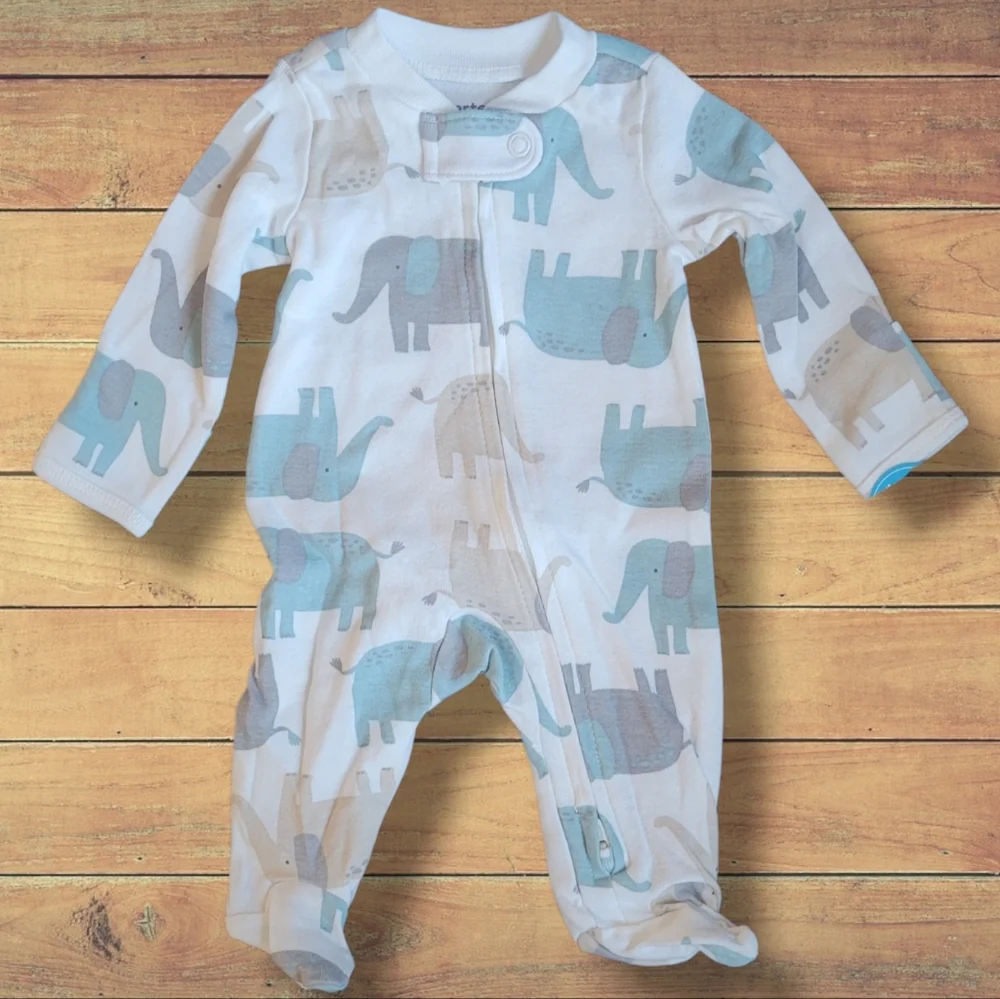 NWT Carter's Preemie Neutral 2-Pack Zip-Up Striped & Elephant Onsies